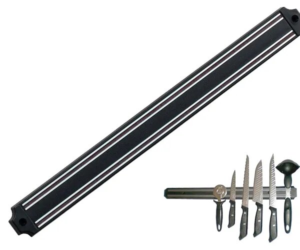 Mıknatıslı Bıçak Tutucu St - 38 cm - Siyah - Paslanmaz Çelik -  Düzeni - Güvenli Bıçak Saklama - Tezgâh Düzeni - Modern Tasarım