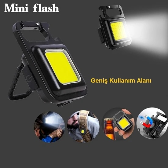 Mini 30 Ledli  Mıknatıslı lık Flash Kamp Lambası Askılı Kapak Açacaklı Şarjlı Fener