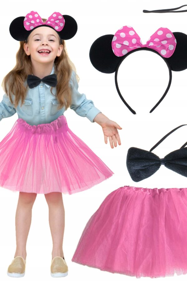 Minnie Kostüm Seti (Pembe Tütü Etek + Pembe Taç + Papyon + Kuyruk)