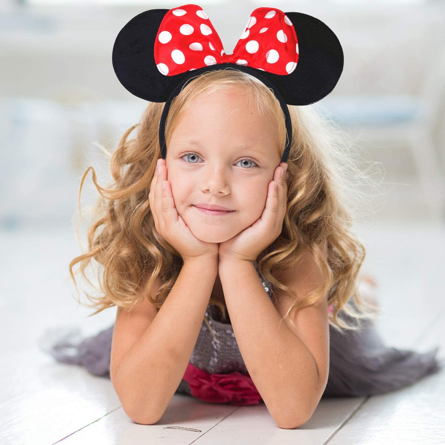 Kırmızı Fiyonklu Minnie Mouse Taç Fare Tacı Kafa Bı