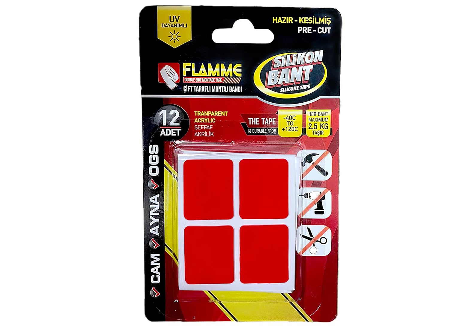 Montaj Bı 2.5 KG - Çift Taraflı Hazır Kesilmiş Bant 12'li Montaj Bı, Şeffaf - Görsel 3