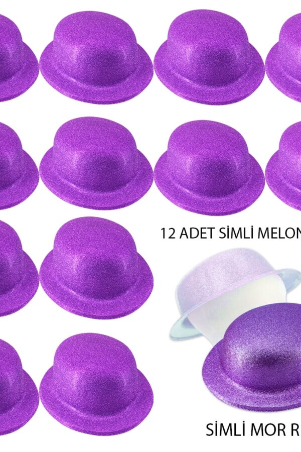 Mor Renk Simli Melon Yuvarlak Parti sı 12 Adet