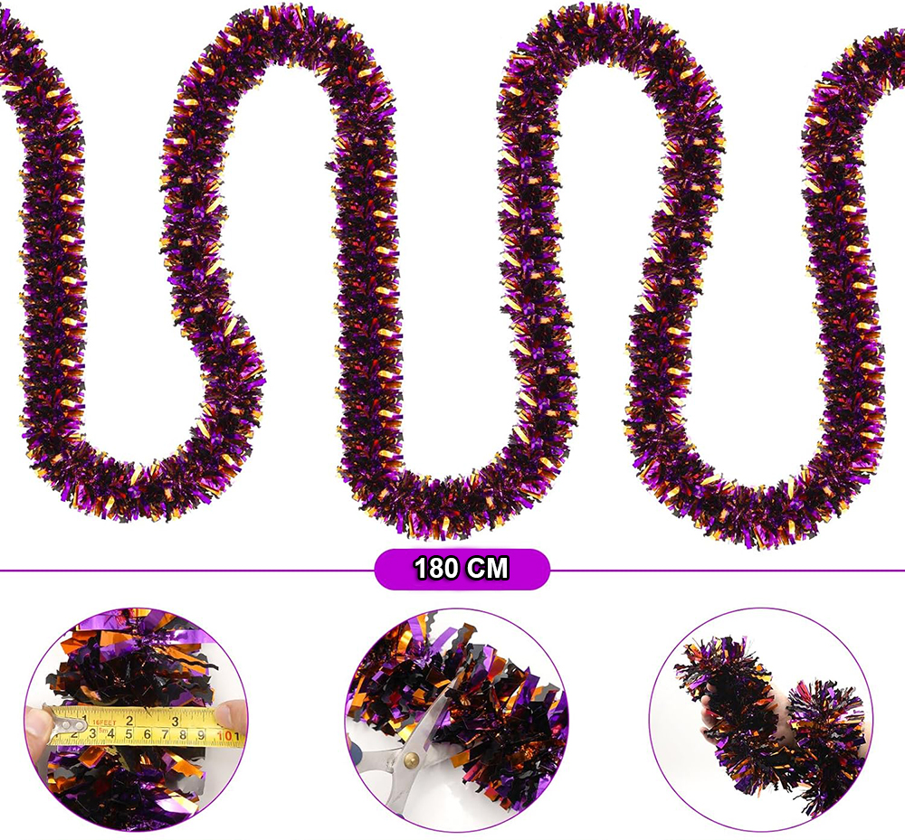 Mor Tcu Renk 4 cm Genişlik Garl Çift Renk Sim Süs 180 cm - Görsel 2