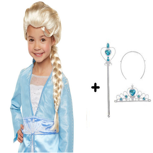 Örü Karlar Ülkesi Frozen Elsa Peruğu Tacı ve Sopası Çuk Boy