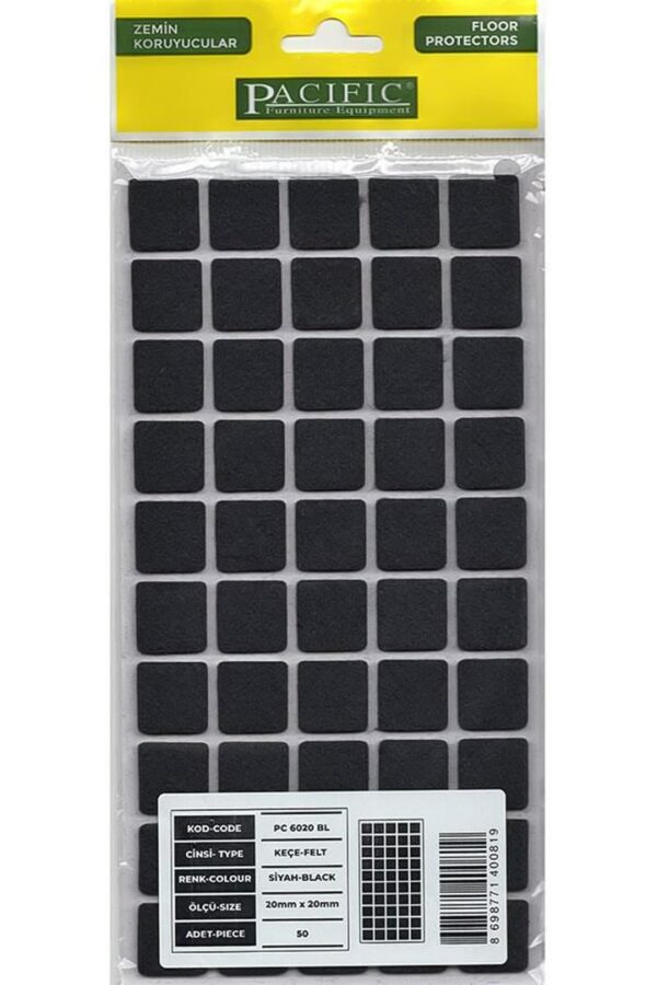 Pacific 6020 BL Yapışkanlı Keçe  20 mm X 20 mm Siyah