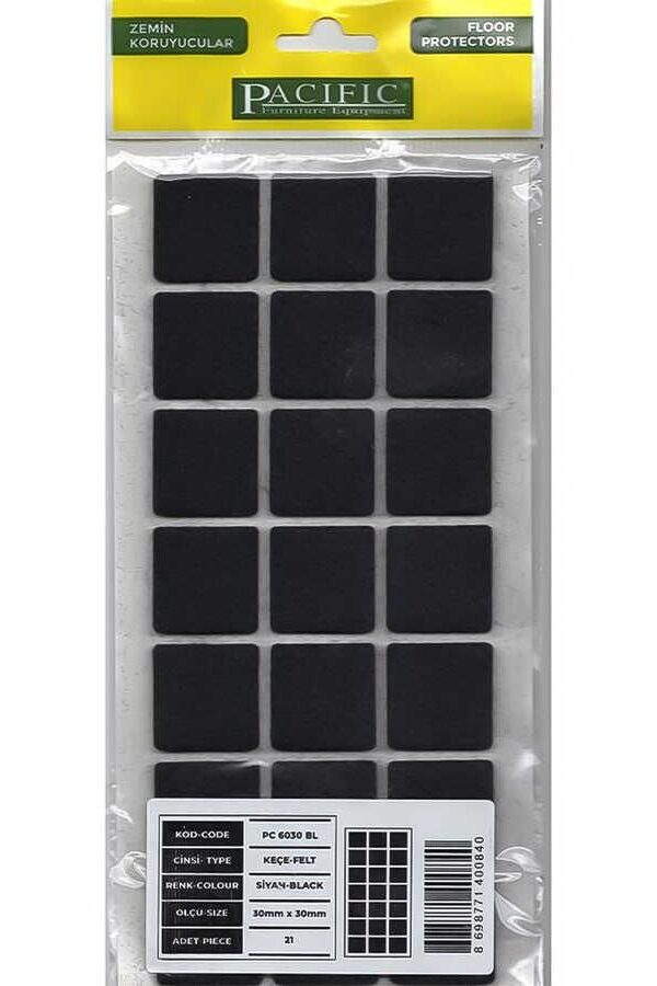 Pacific 6030 BL Yapışkanlı Keçe 30 mm X 30 mm Siyah