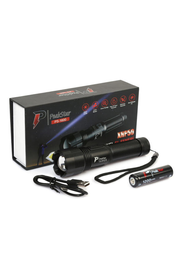 PeakStar Ps-1600 Süper Parlak Led Zoomlu 5 Mod Su Geçirmez Profesyonel Kamp Bekçi cı Feneri