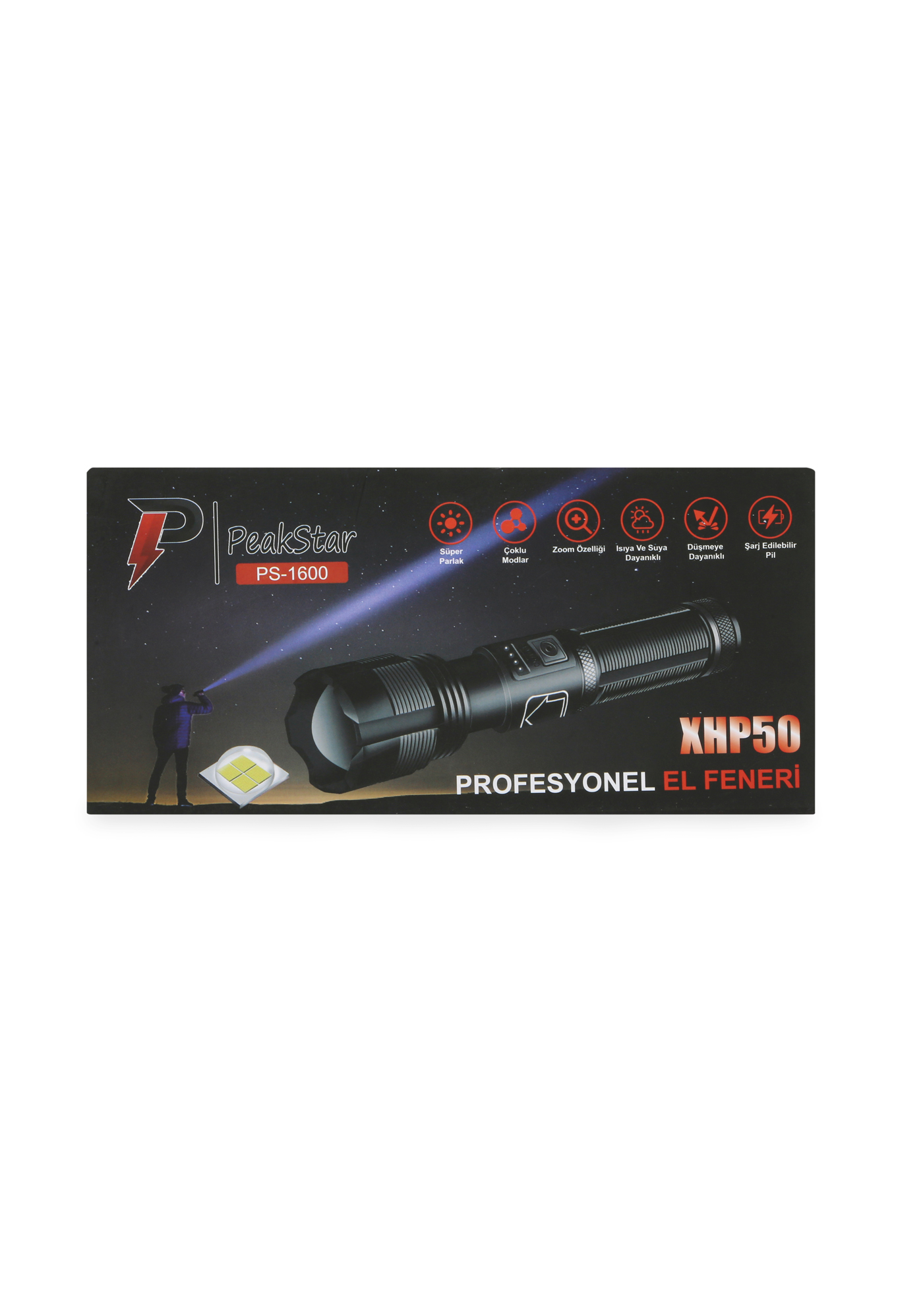 PeakStar Ps-1600 Süper Parlak Led Zoomlu 5 Mod Su Geçirmez Profesyonel Kamp Bekçi cı Feneri - Görsel 2