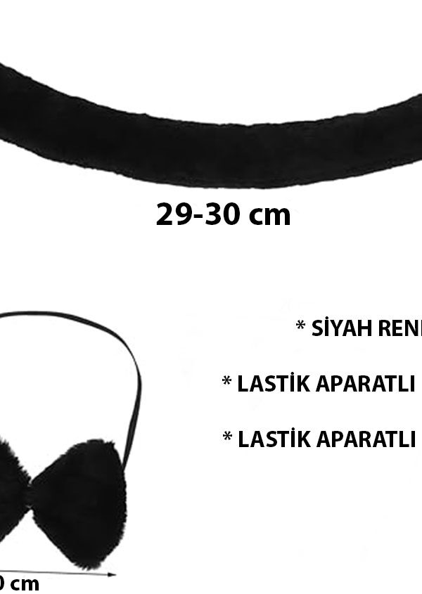 Peluş Siyah Renk Kuyruk ve Papyon Yetişkin Çuk Uyumlu