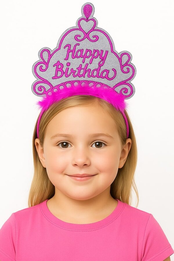 Pembe Happy Birthday Prenses Tacı – Doğum Günü Taç Aksesuarı