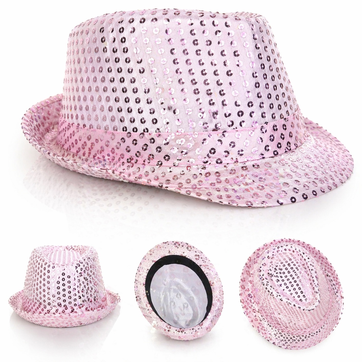 Pembe Payetli Disco Parti sı Yetişkin Işıltılı Fötr Model