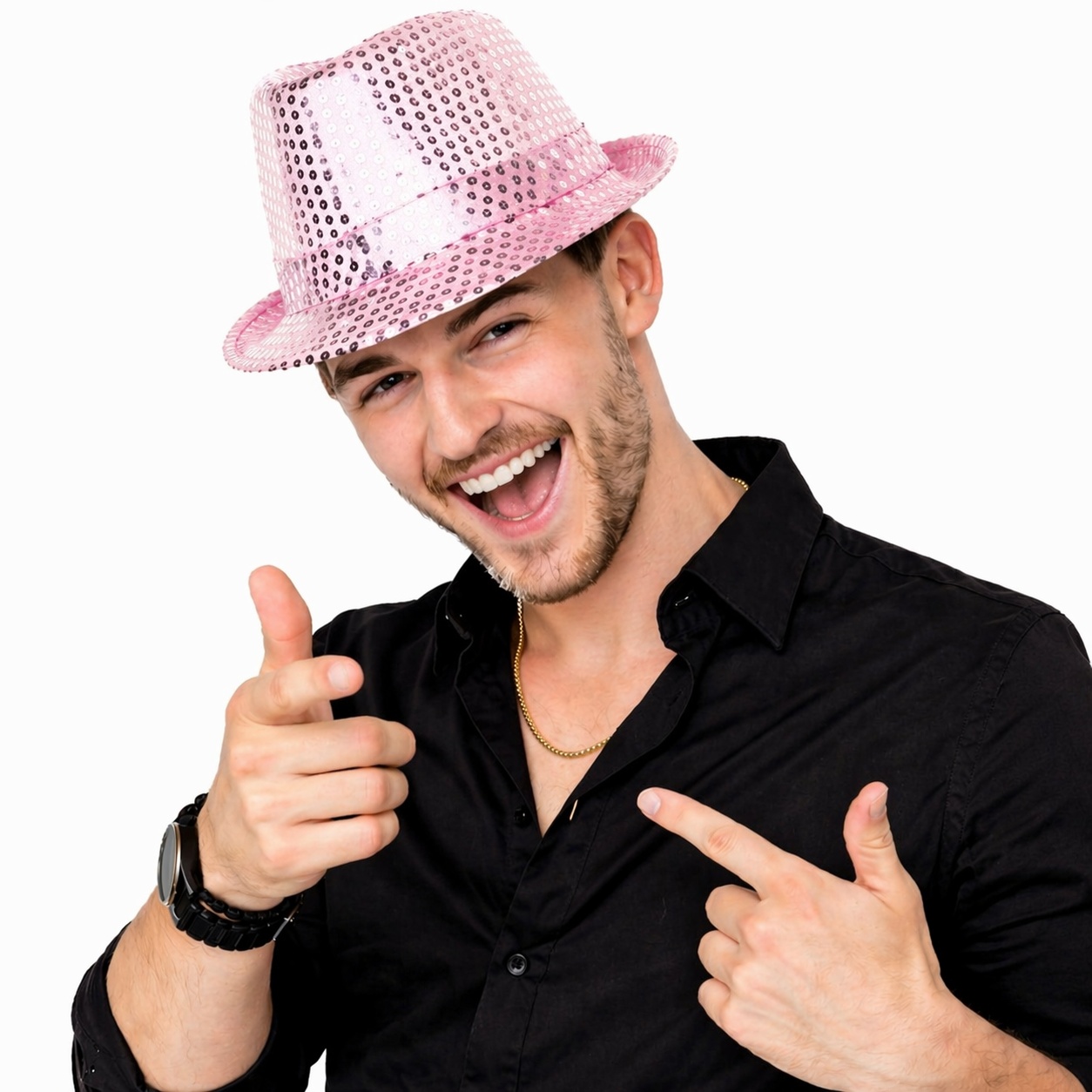 Pembe Payetli Disco Parti sı Yetişkin Işıltılı Fötr Model - Görsel 3