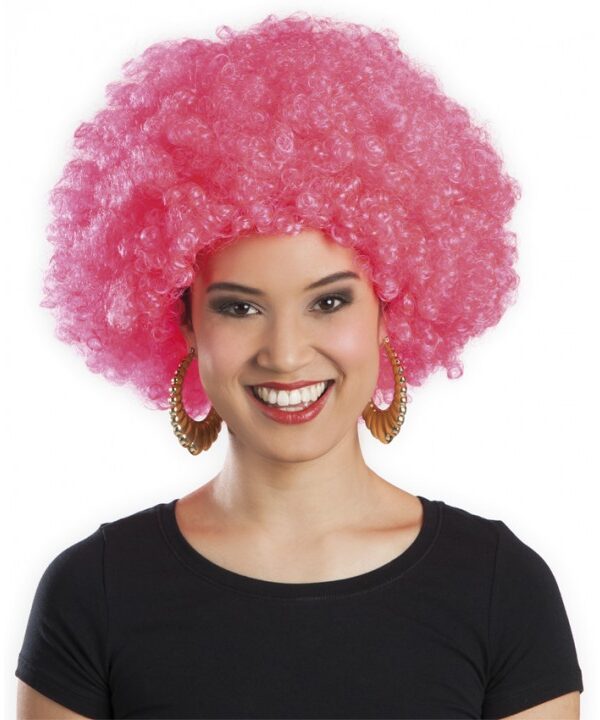 Pembe Renk Kıvırcık Afro Bonus Peruk