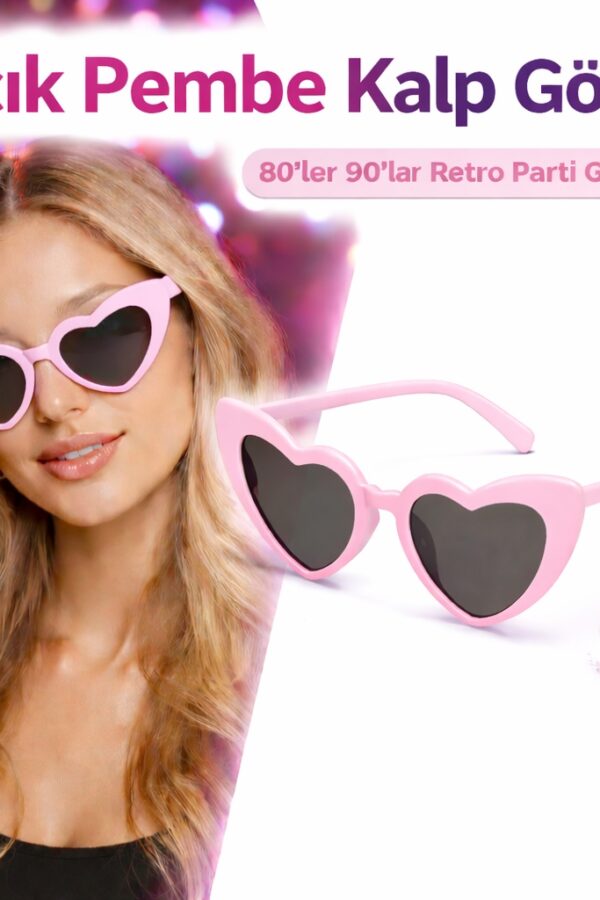 Pembe Retro Kalp Gözlük – 80’ler 90’lar Stil Parti Gözlüğü