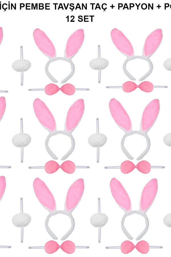 Pembe Tşan Kostüm Seti – Taç, Papyon, Ponpon (12’li Paket)