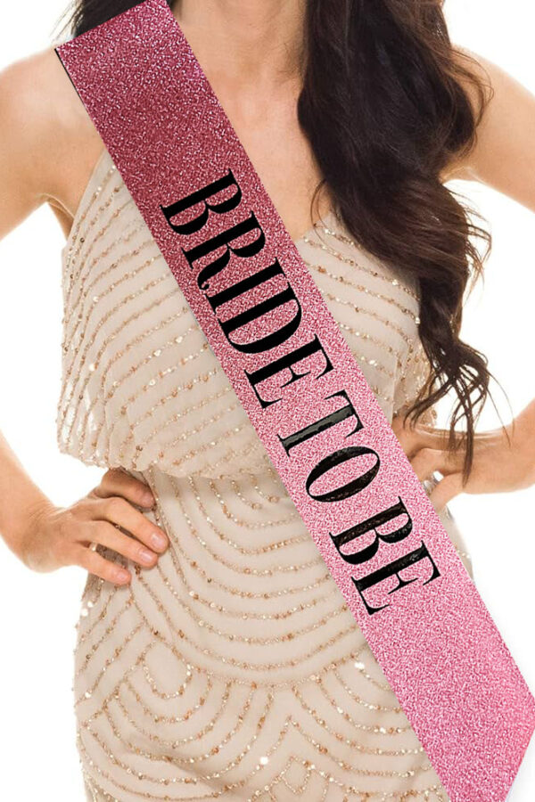 Pembe Üzeri Siyah Büyük Bride To Be Yazılı Simli Işıltılı Kuşak Kemer 10 cm Genişlik