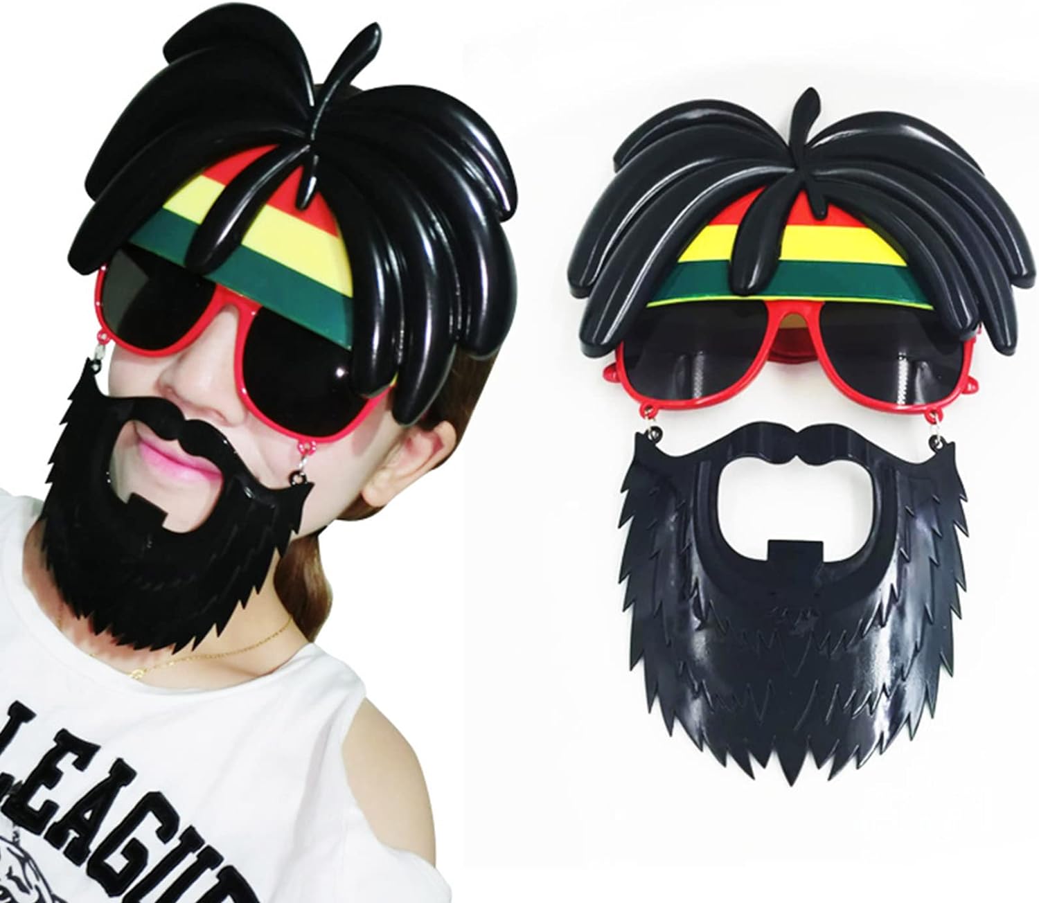 Rasta Peruklu Rasta Sakallı Bob Bıyıklı Parti Gözlüğü 27x18 cm - Görsel 2