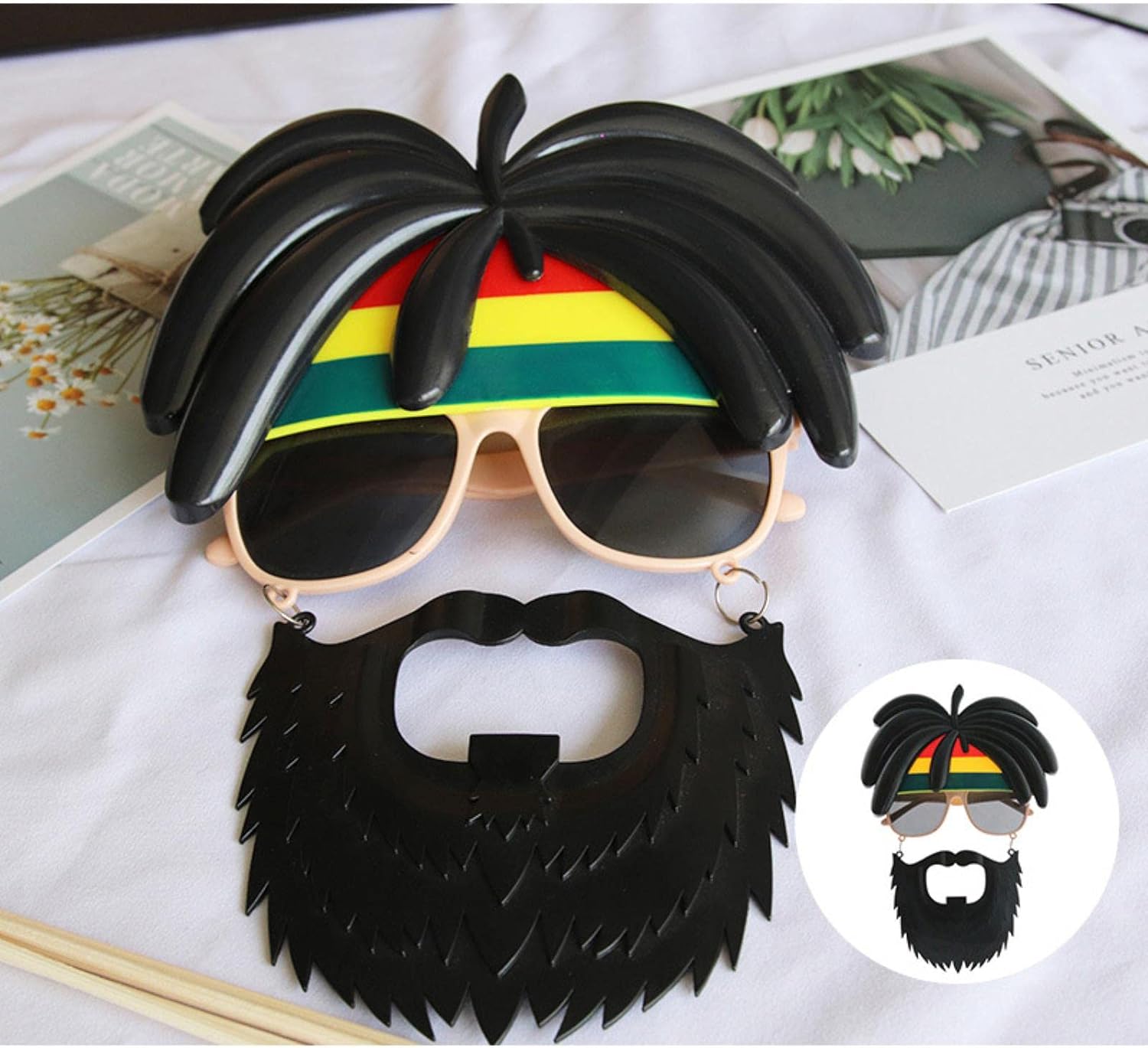 Rasta Peruklu Rasta Sakallı Bob Bıyıklı Parti Gözlüğü 27x18 cm - Görsel 4