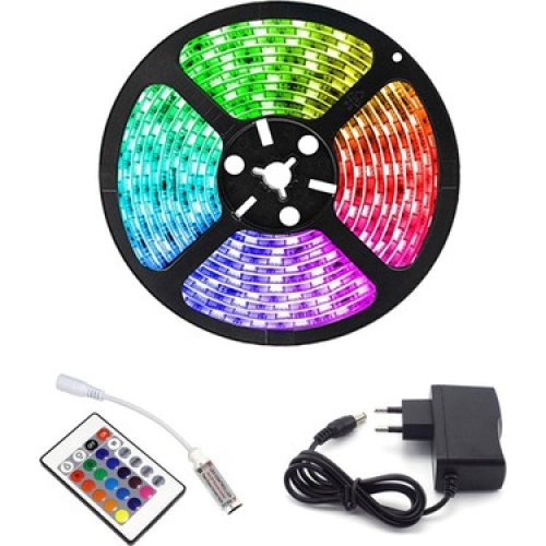 Rgb Şerit 5 Metre 16 Renkli Kumalı Adaptörlü Çift Taraflı Bant