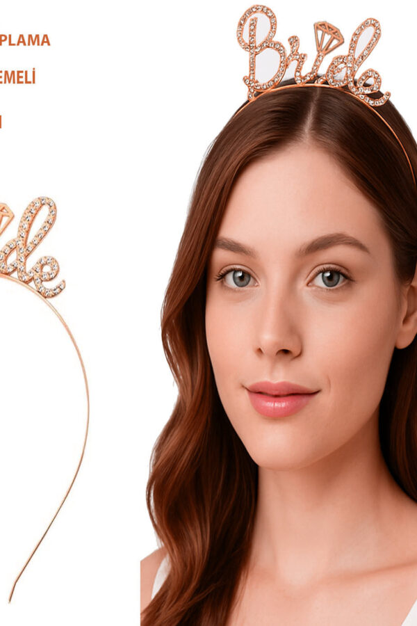 Rose Gold Renkli Taşlı “Bride”  – El Yazısı Yazı Tipiyle