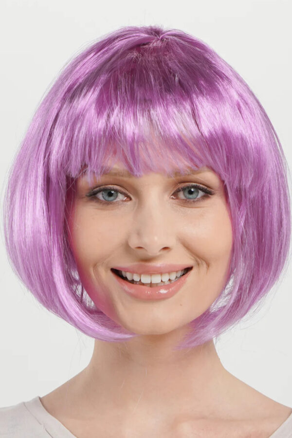 Rose Pembe Renk Düz Kesim Küt Parti Peruğu Kısa Takma