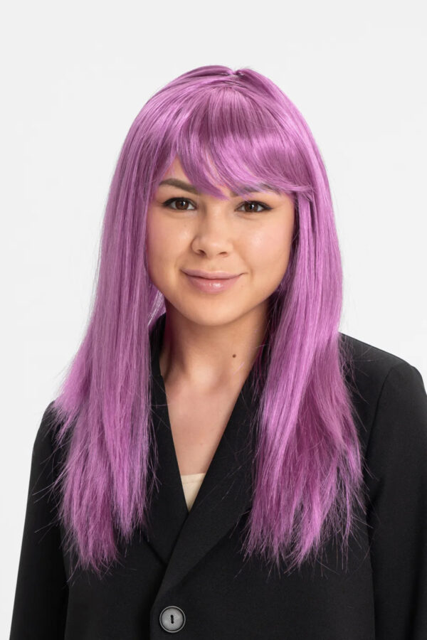 Rose Pembe Renk Düz Kesim Uzun Parti Peruğu Takma