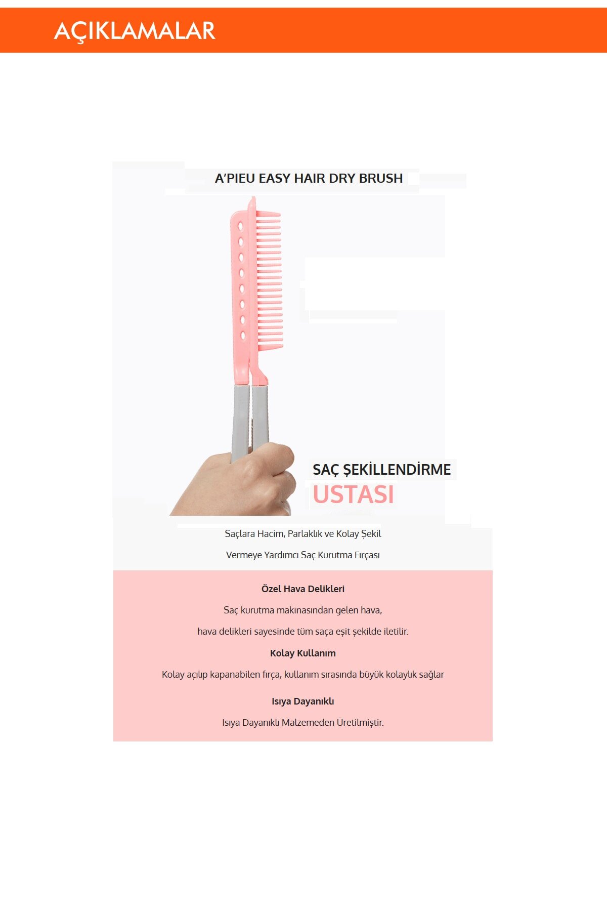 lara Kolay Şekil Veren Kurutma Fırçası APIEU Easy Hair Dry Brush - Görsel 3