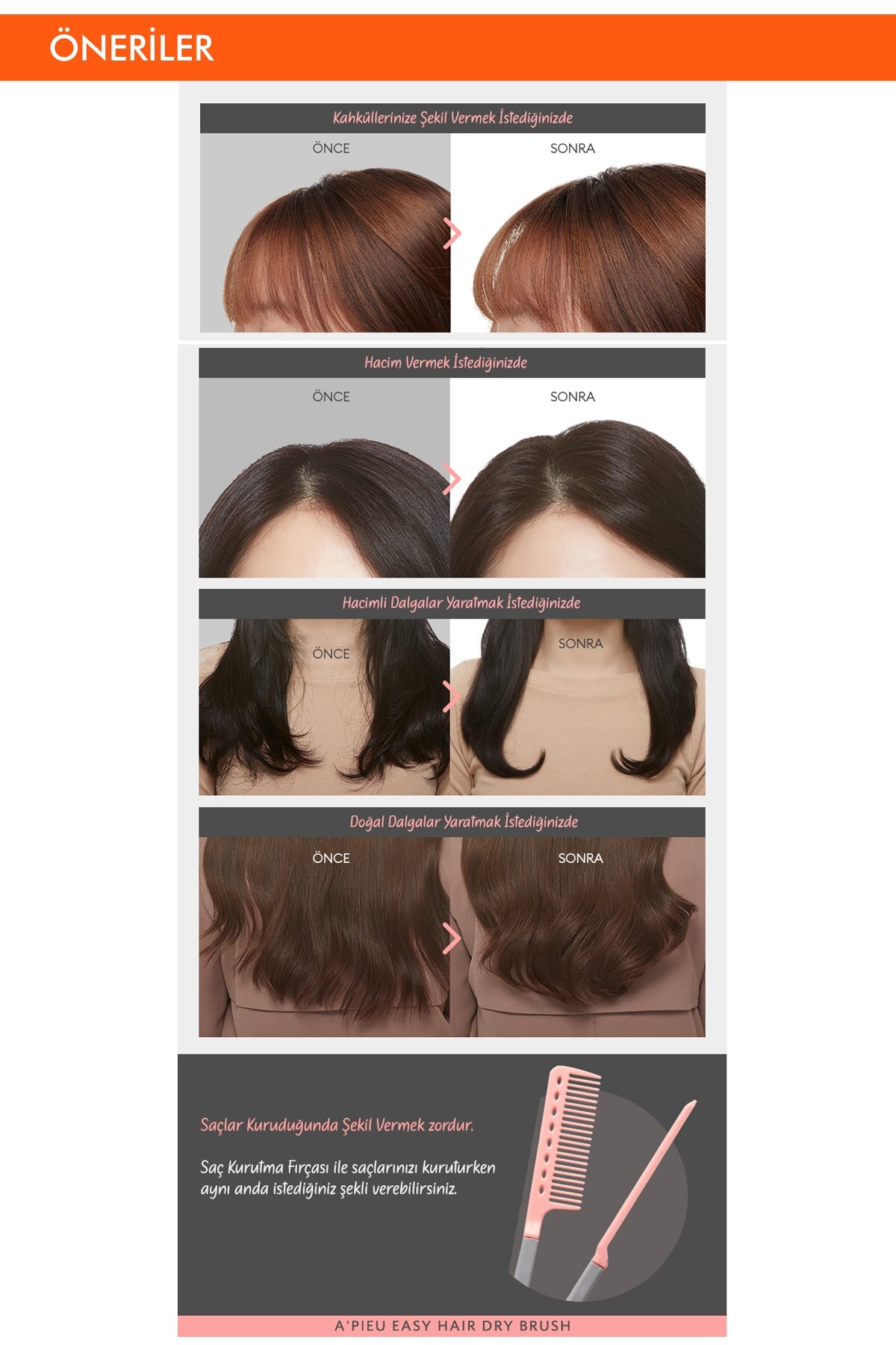 lara Kolay Şekil Veren Kurutma Fırçası APIEU Easy Hair Dry Brush - Görsel 4