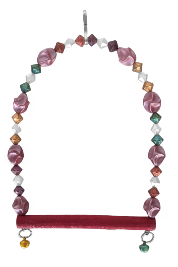Boncuklu Ve Tünekli Kuş Salıncağı 10 cm-14 cm Bordo