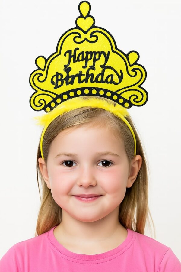 Sarı Happy Birthday Prenses Tacı – Doğum Günü Taç Aksesuarı