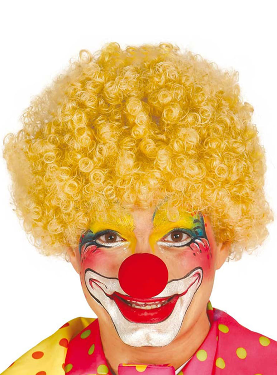 Sarı Renk Kıvırcık Afro Bonus Peruk Takma ve Kırmızı B Seti
