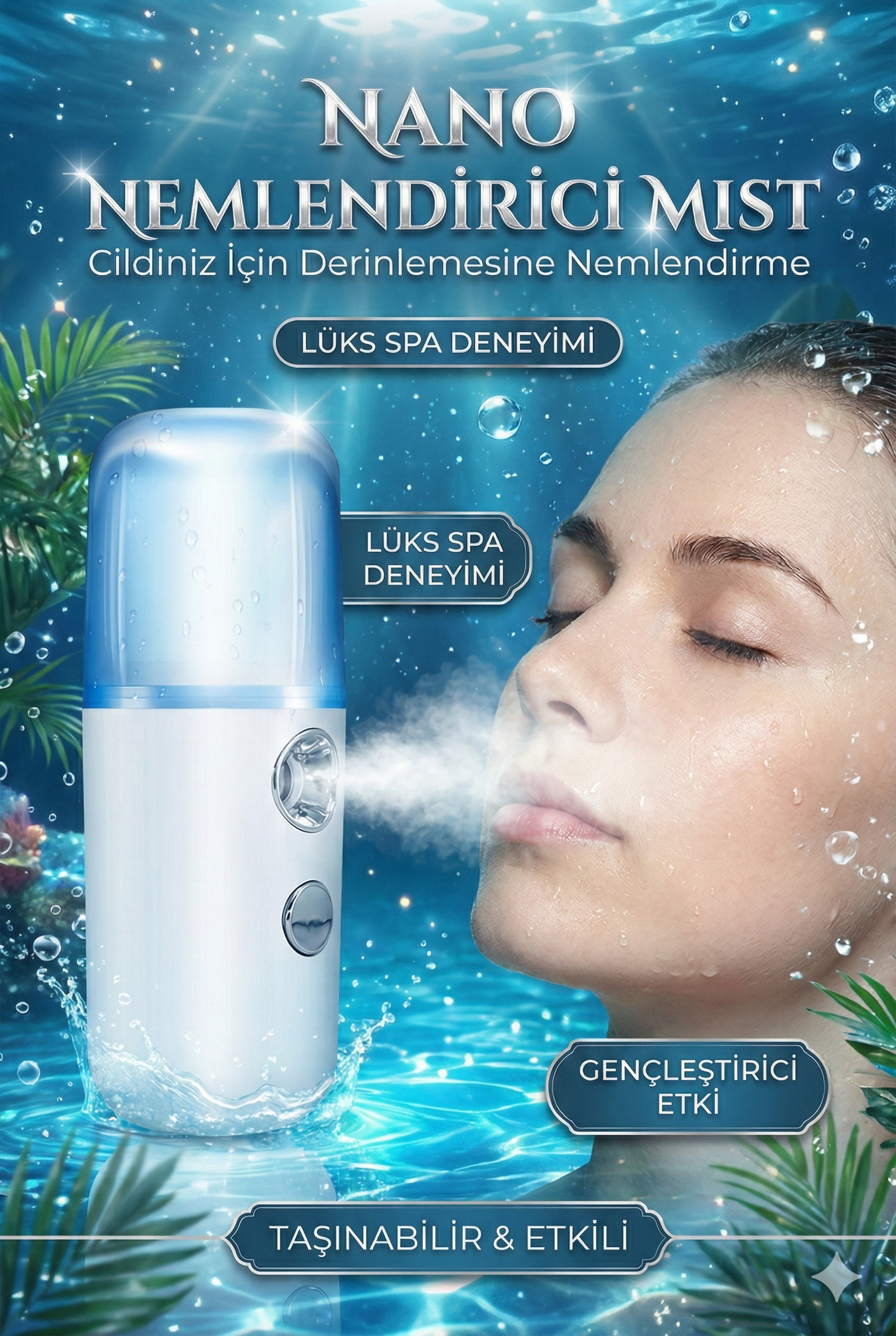 Şarjlı Mini Yüz Nemlendirici Dezenfektan Mist Sprayer - Görsel 3