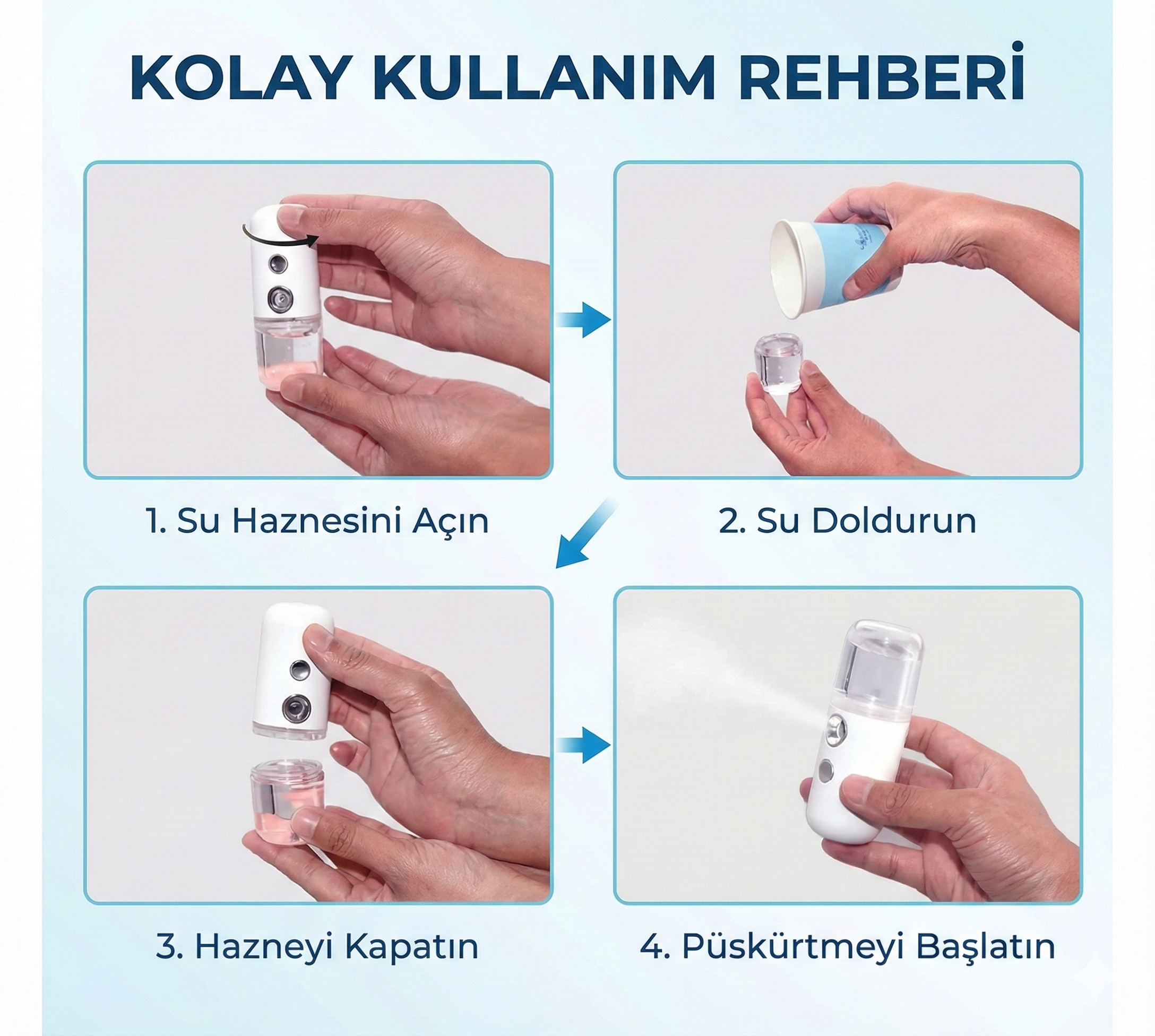 Şarjlı Mini Yüz Nemlendirici Dezenfektan Mist Sprayer - Görsel 4