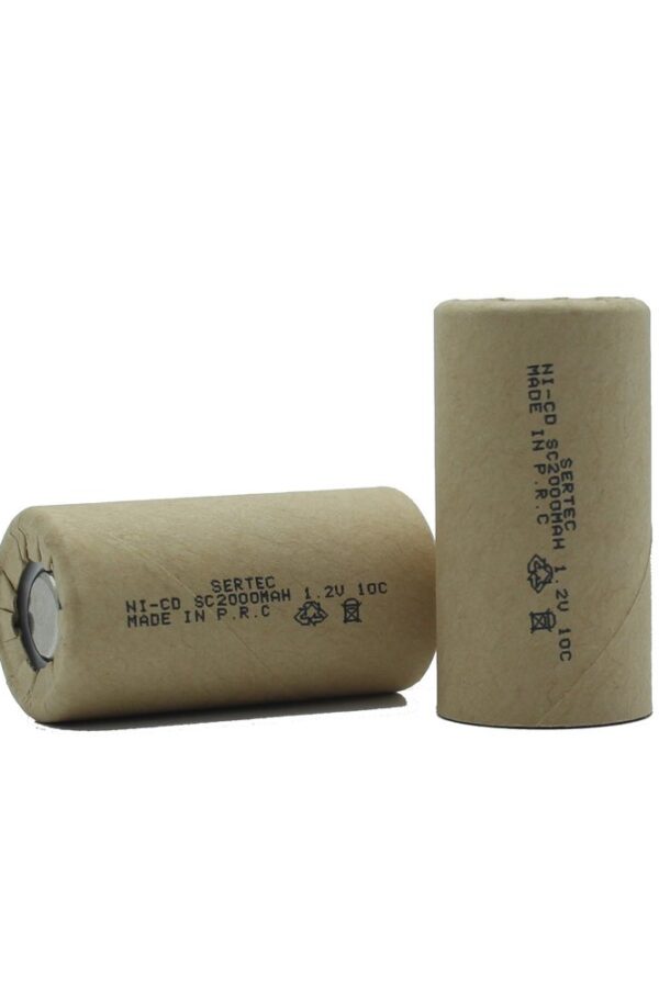 Sertec 1.2V Ni-Cd SC 2000 Mah Kağıt Şarjlı Pil 10C (Başsız/Flat Head)