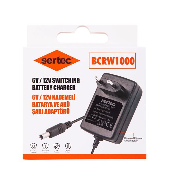 Sertec BCRW1000 6V/12V 1A Kademeli Bat ve Akü Şarj Adaptörü
