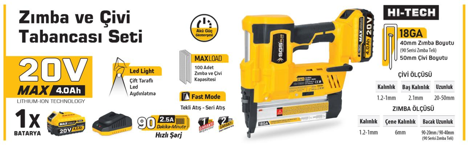 5165 Akülü Zımba ve Çivi Çakma Makinası 20 Volt - Görsel 3