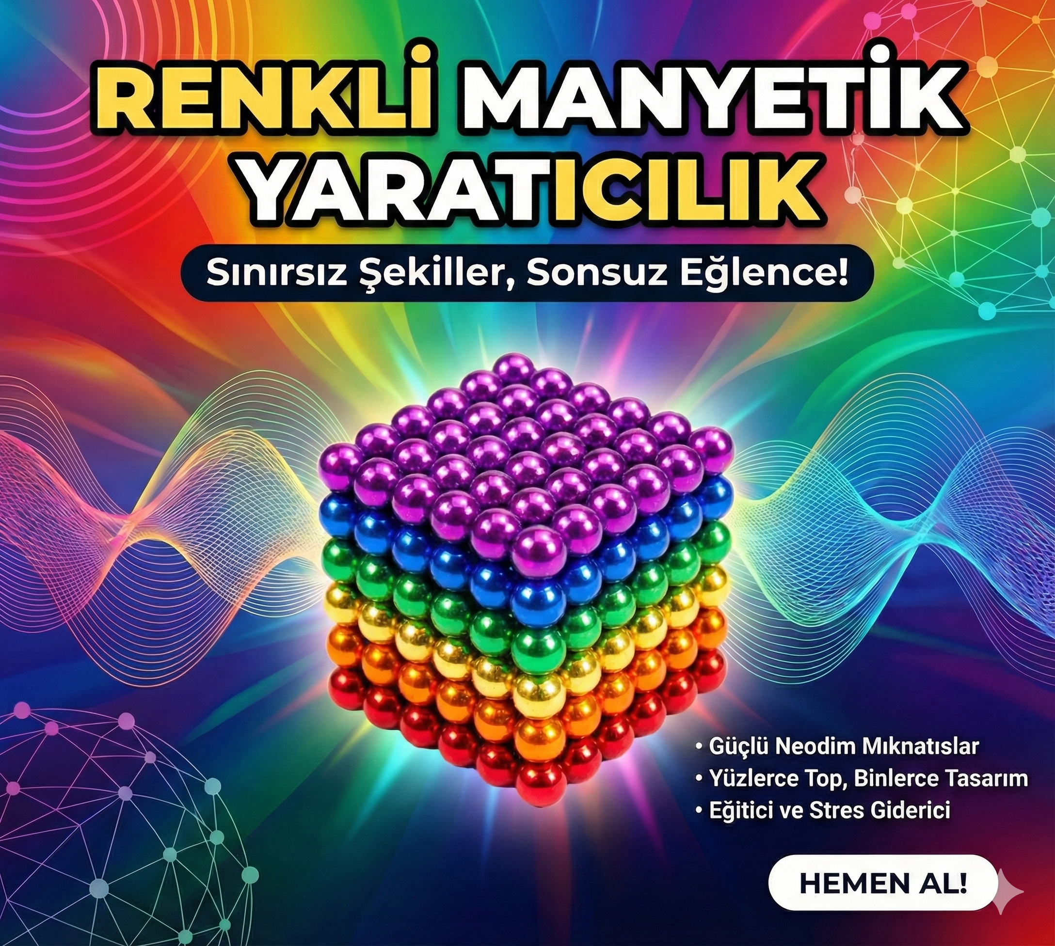 Sihirli Manyetik Toplar Dyum Mıknatıs Küp Bilye 216 Adet Cube Küp Dymium - Görsel 4