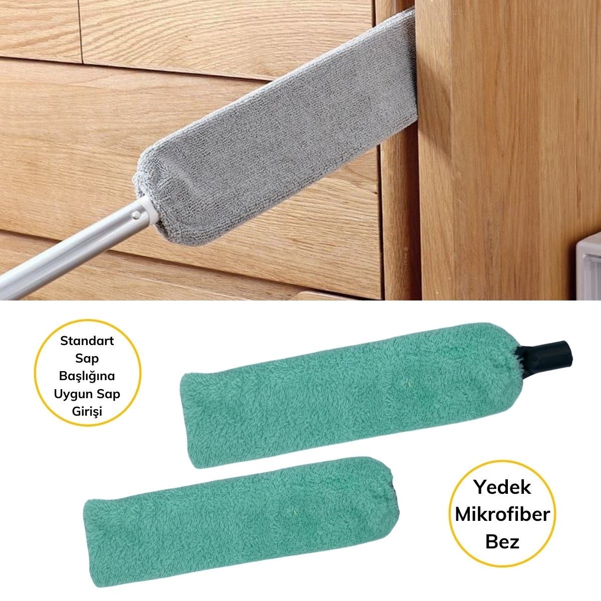 Sihirli Mikrofiber Başlıklı Girintili Yüzey Temizleme Mopu Toz Alma Fırçası - Görsel 5