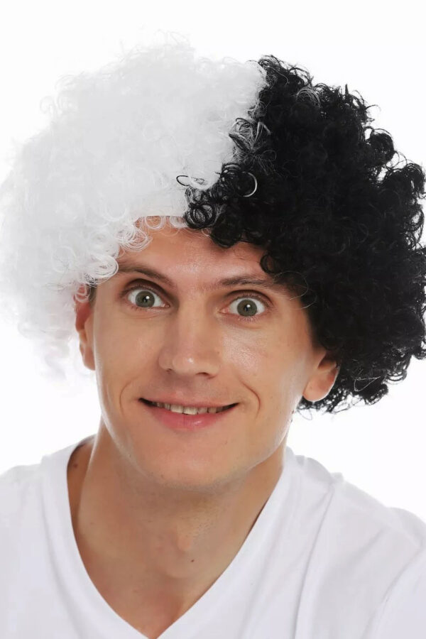 Siyah Beyaz Kıvırcık Afro Bonus Peruk Taraftar Bonus
