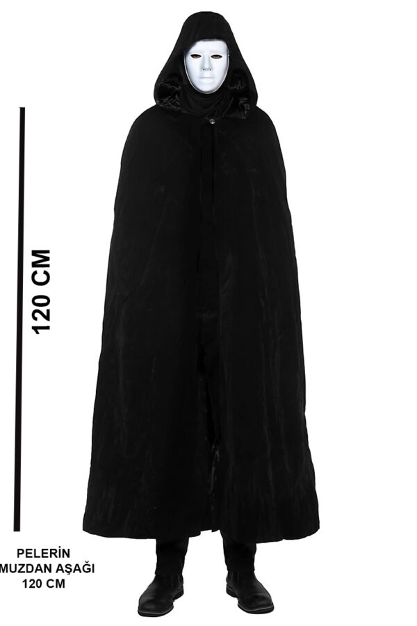 Siyah Kapüşonlu 120 cm Pelerin ve Beyaz Boyanabilir Tam Yüz