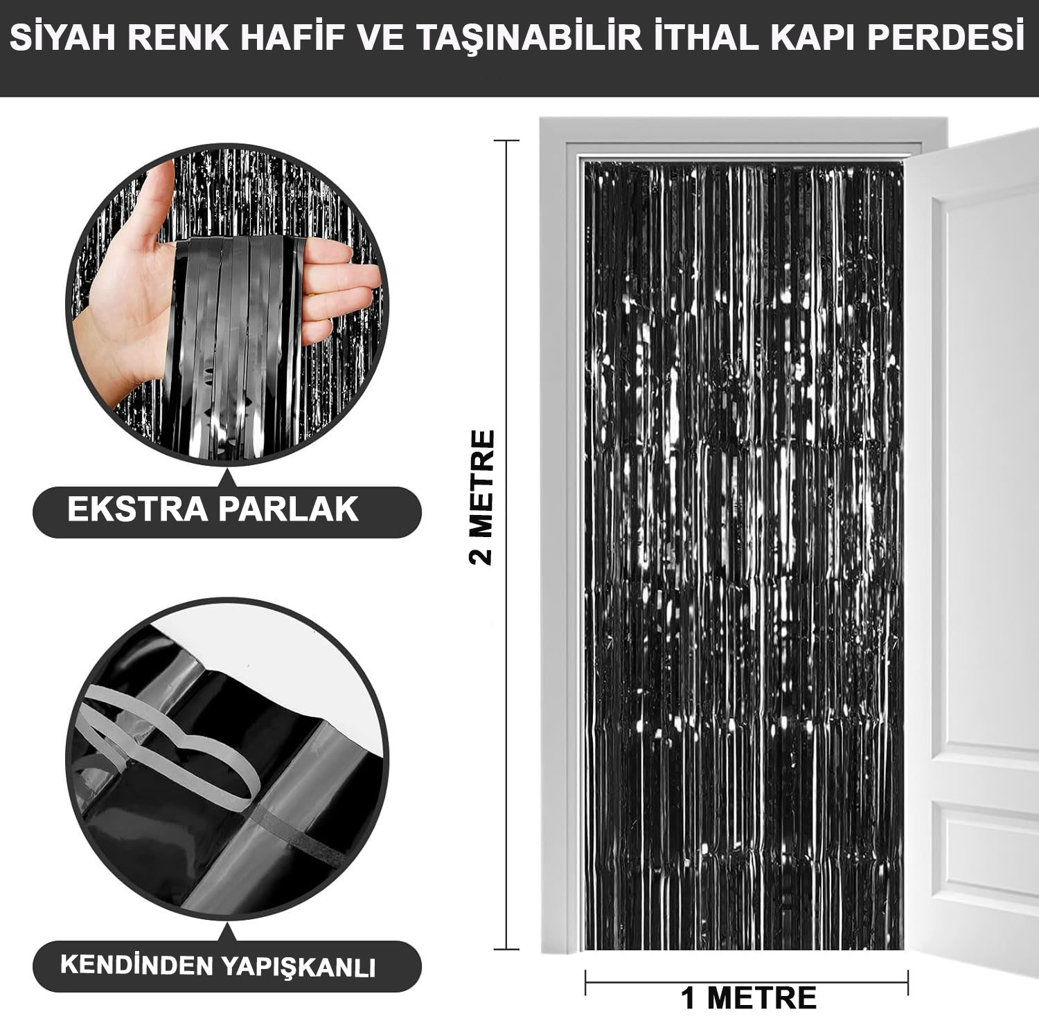 Siyah Renk Ekstra Metalize Parlak aklı Arka Fon Perde İthal A Kalite 1x2 Metre