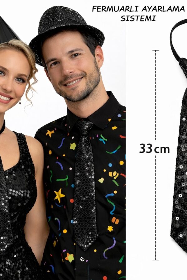 Siyah Renk Pul Payetli Işıltılı Parti Kratı 33 cm