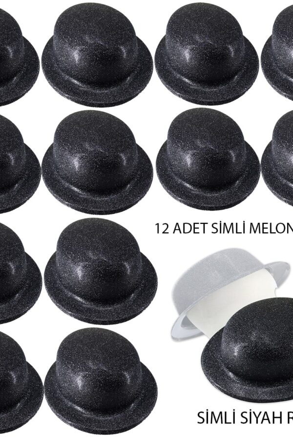 Siyah Renk Simli Melon Yuvarlak Parti sı 12 Adet