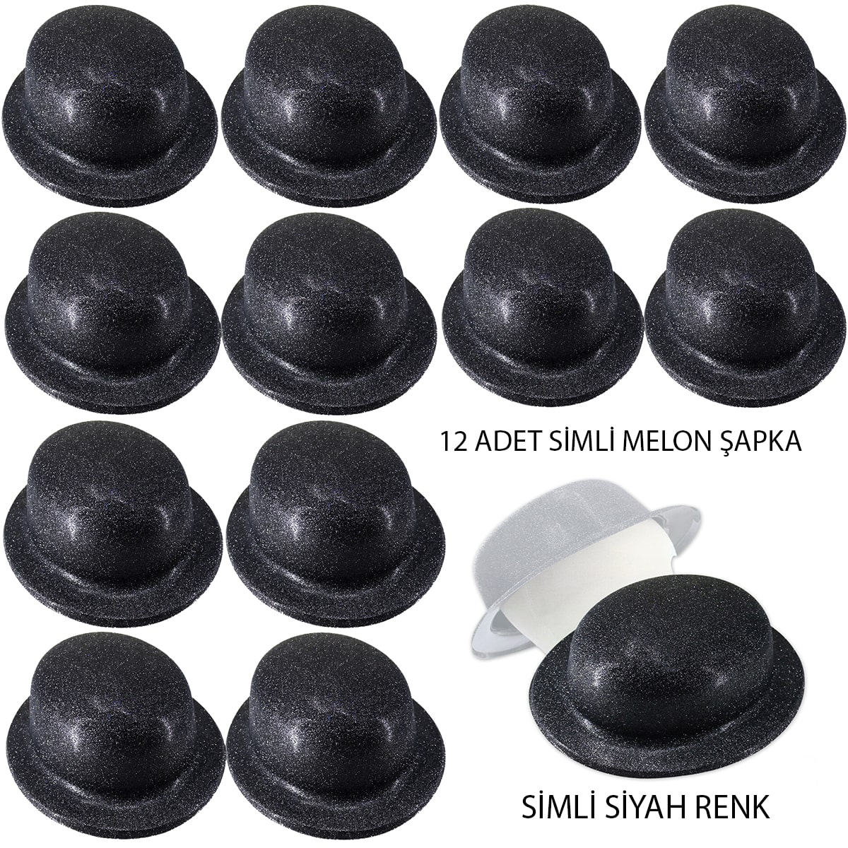 Siyah Renk Simli Melon Yuvarlak Parti sı 12 Adet