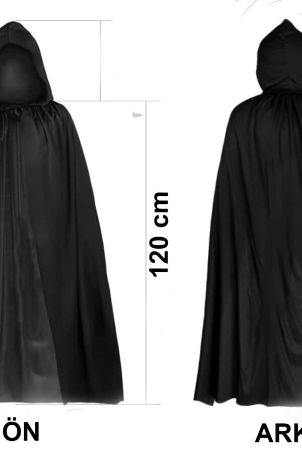 Siyah Uzun Pelerin 120 cm Kapüşonlu – Cosplay ve Parti Kostümü