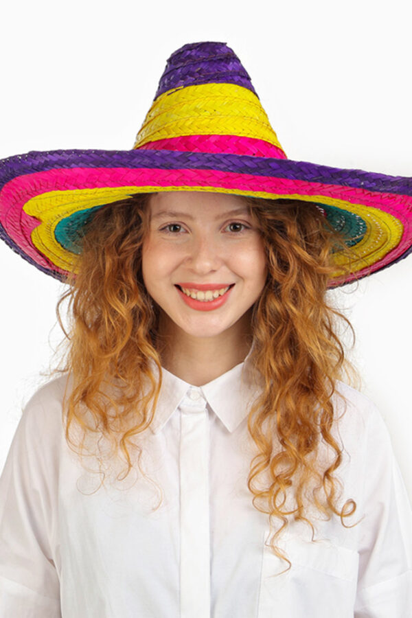 Sombrero Meksika sı Renkli Örme Hasır Çuk Boy