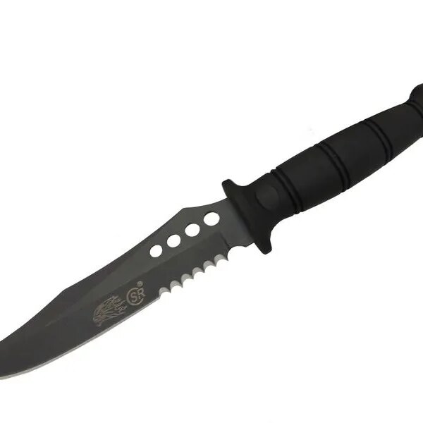 SR S008B Lejyoner Tırtıklı Outdoor Bıçağı 29 cm - Kauçuk Sap, Perçinli