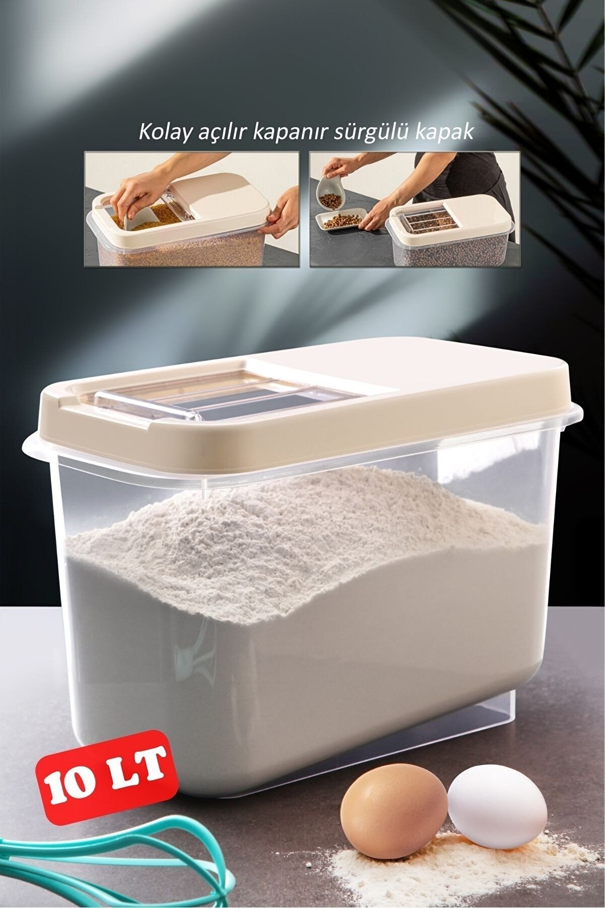Sürü Kapaklı 10 LT Erzak Bakliyat Un Şeker Saklama Kabı