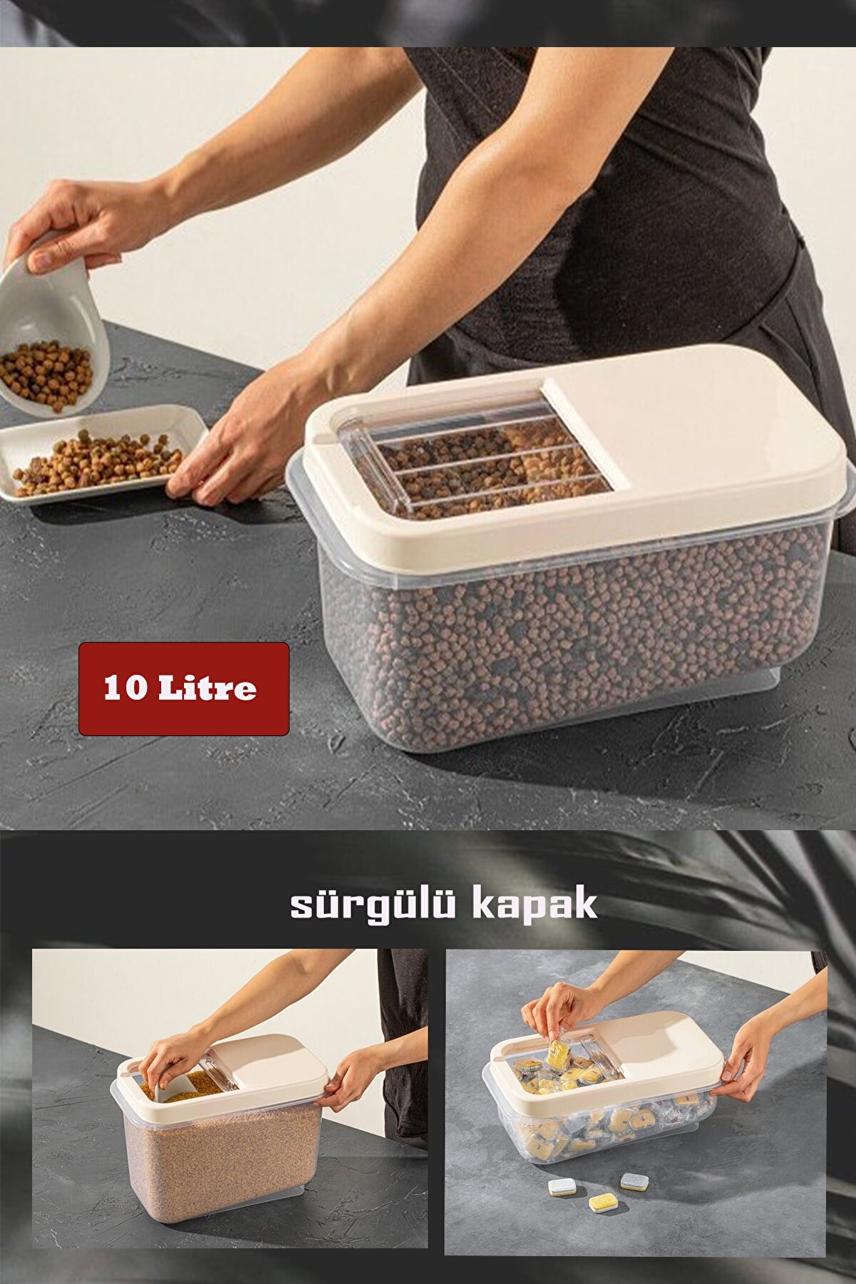 Sürü Kapaklı 10 LT Erzak Bakliyat Un Şeker Saklama Kabı - Görsel 2