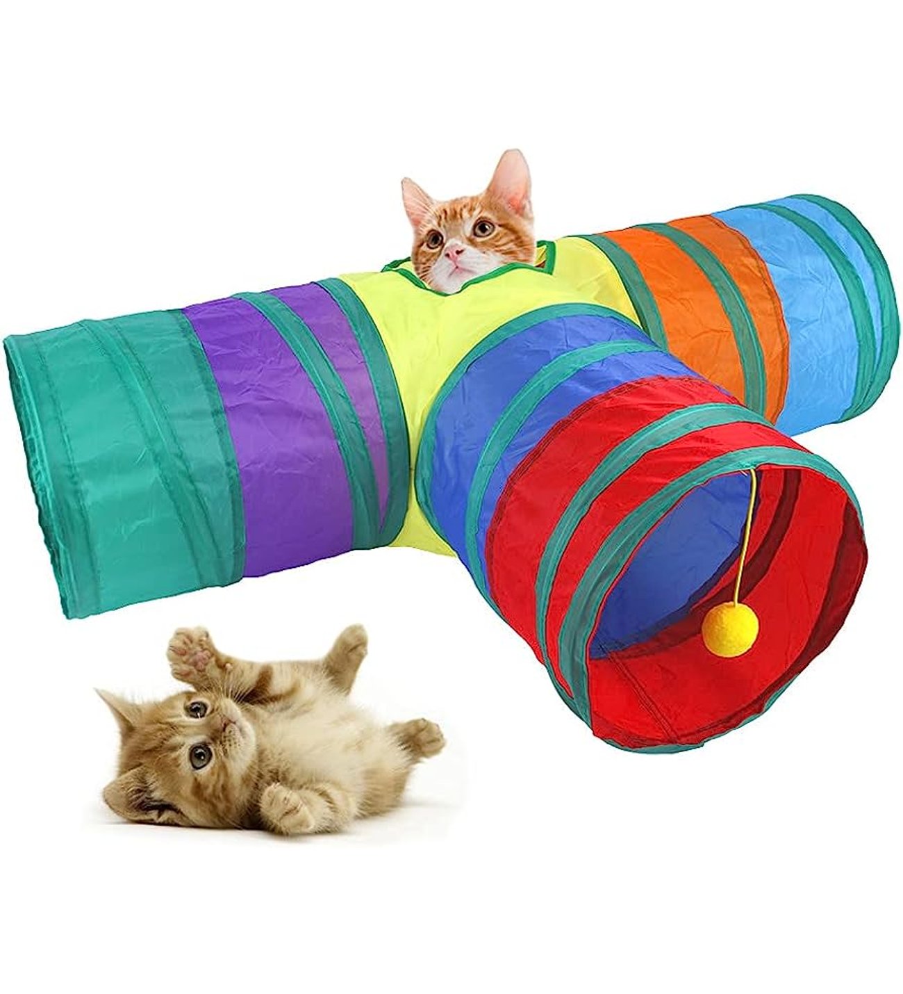 Gökkuşağı Desenli T Model Kedi Oyun Tüneli, Katlanabilir 50 x 75 cm - Görsel 4